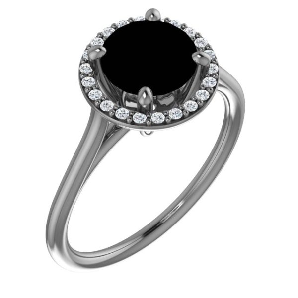 14K White Natural Black Onyx & 1/8 CTW Natural Diamond Ring